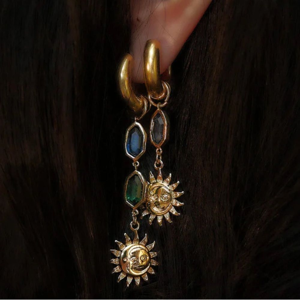 Gold Sun Drop Earrings A1545 - Picture 2 of 3